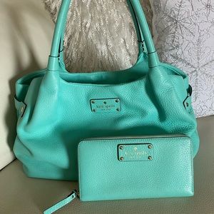 Kate Spade Teal shoulder bag & matching wallet. Almost like new! Make an offer!